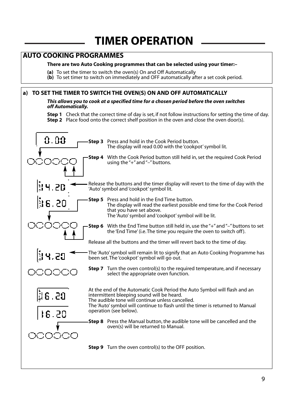 Timer operation, Auto cooking programmes | Cannon HENLEY 10588G User Manual | Page 9 / 32