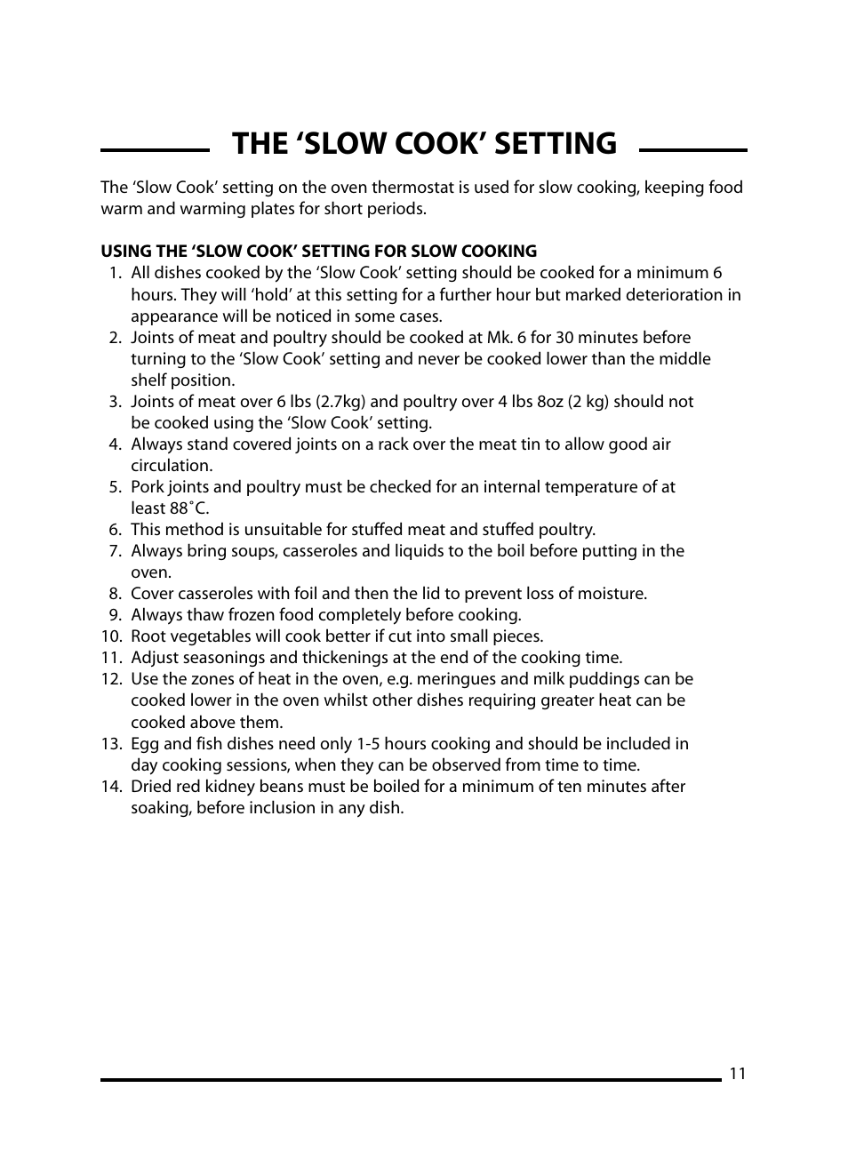 The ‘slow cook’ setting | Cannon LICHFIELD 10908G User Manual | Page 11 / 28