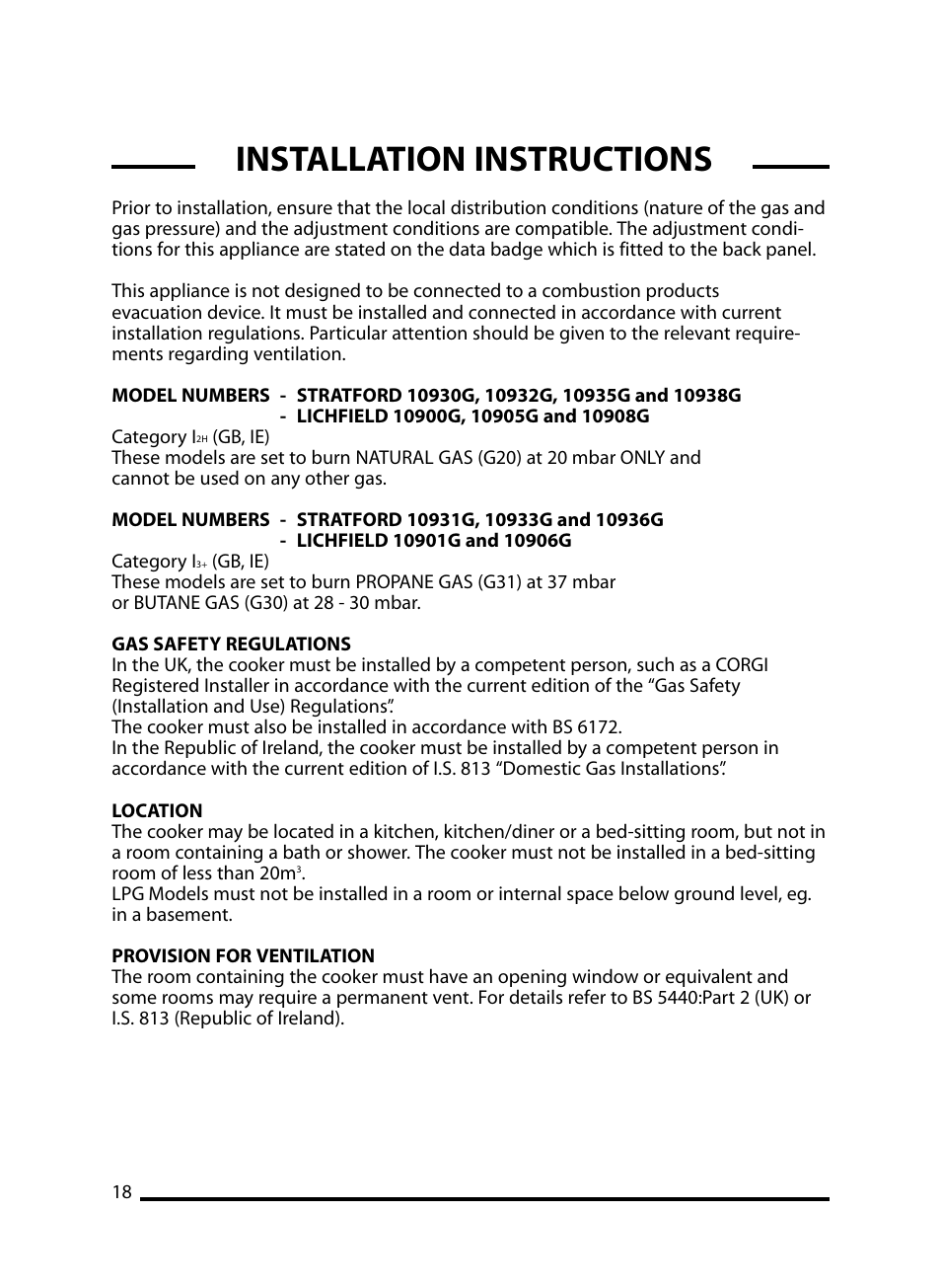 Installation instructions | Cannon LICHFIELD 10908G User Manual | Page 18 / 28