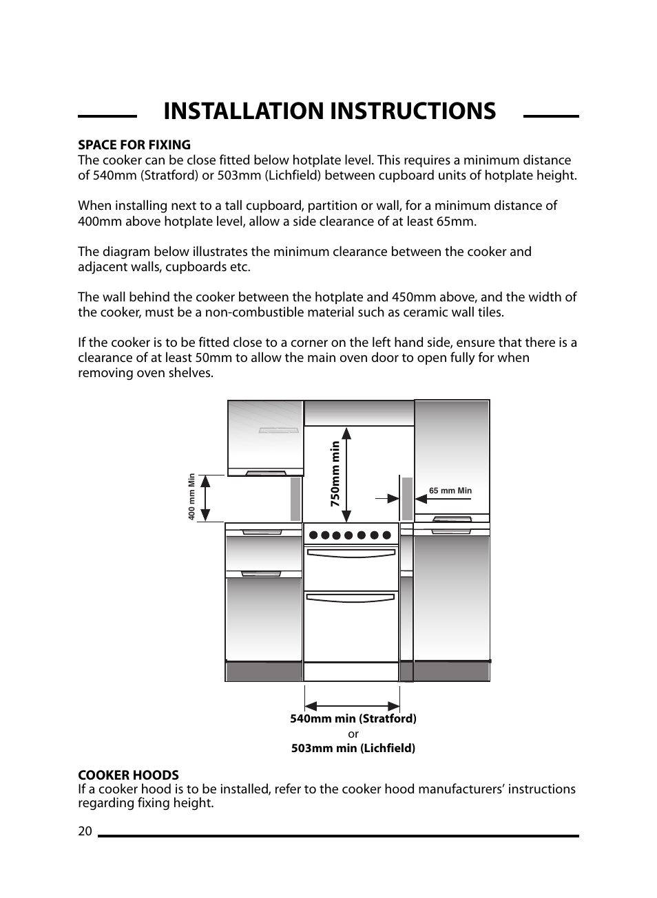 Installation instructions | Cannon LICHFIELD 10908G User Manual | Page 20 / 28