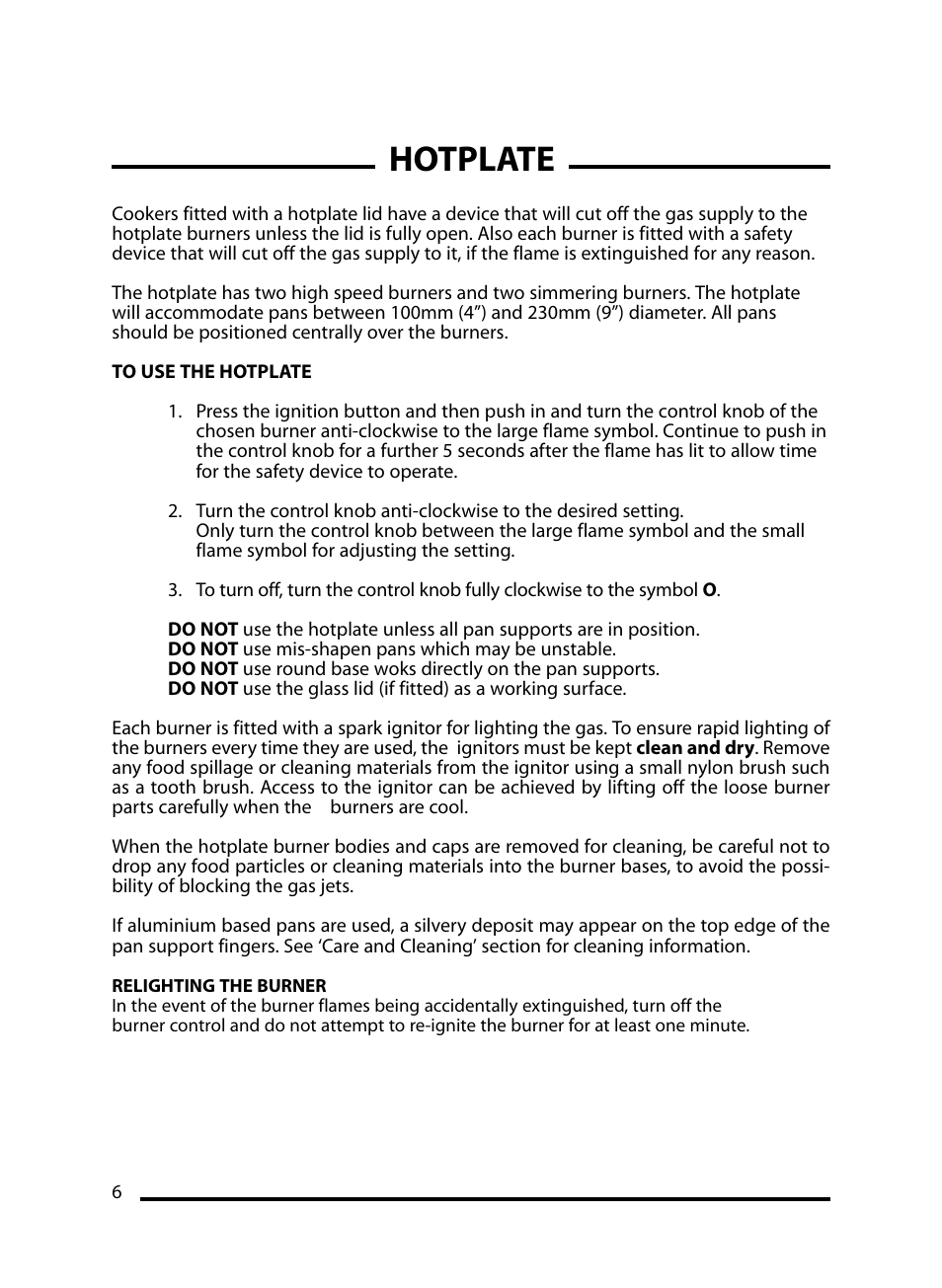 Hotplate | Cannon LICHFIELD 10908G User Manual | Page 6 / 28