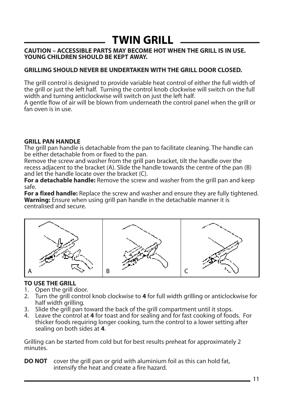 Twin grill | Cannon ICON 1000 User Manual | Page 11 / 28