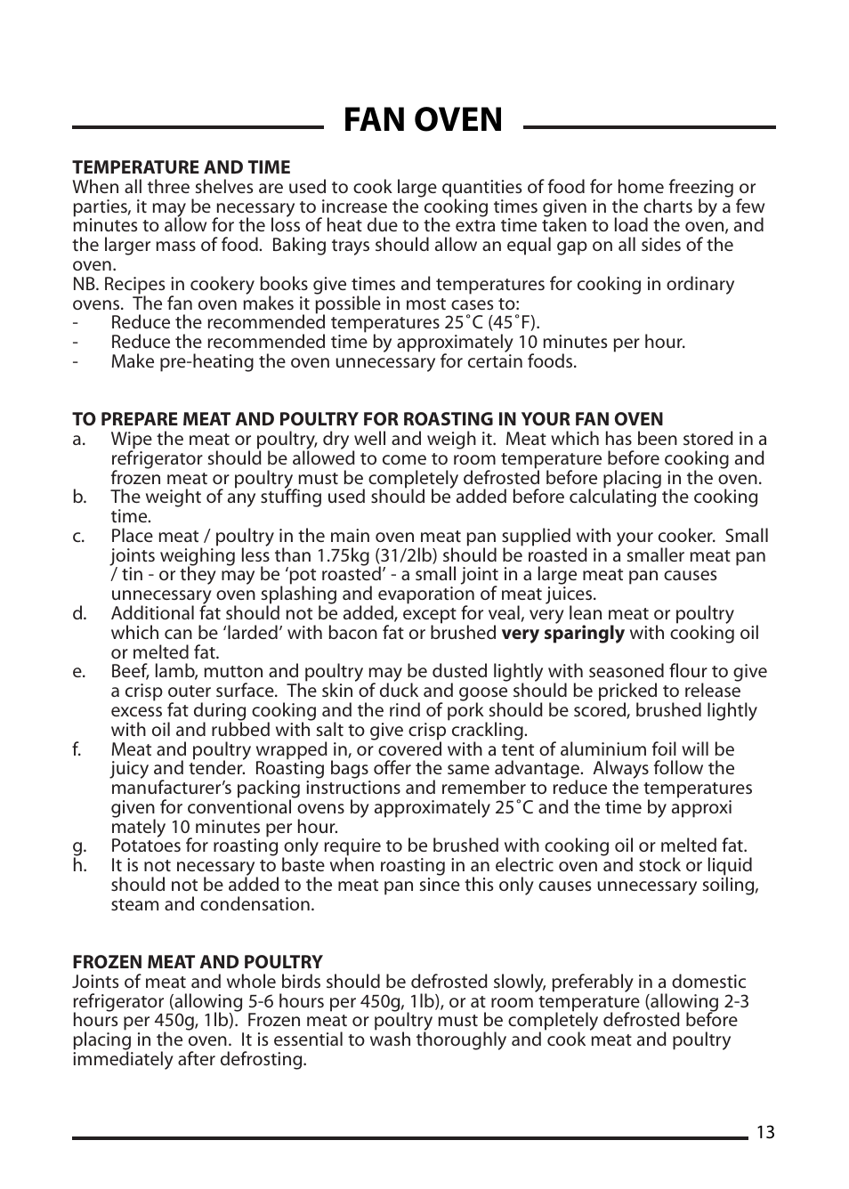 Fan oven | Cannon ICON 1000 User Manual | Page 13 / 28