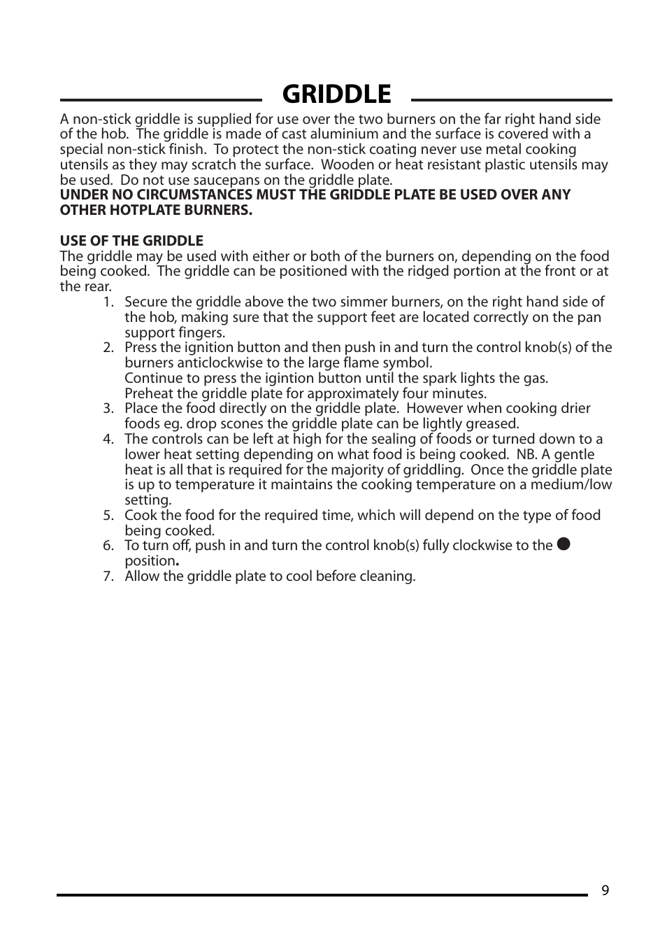 Griddle | Cannon ICON 1000 User Manual | Page 9 / 28