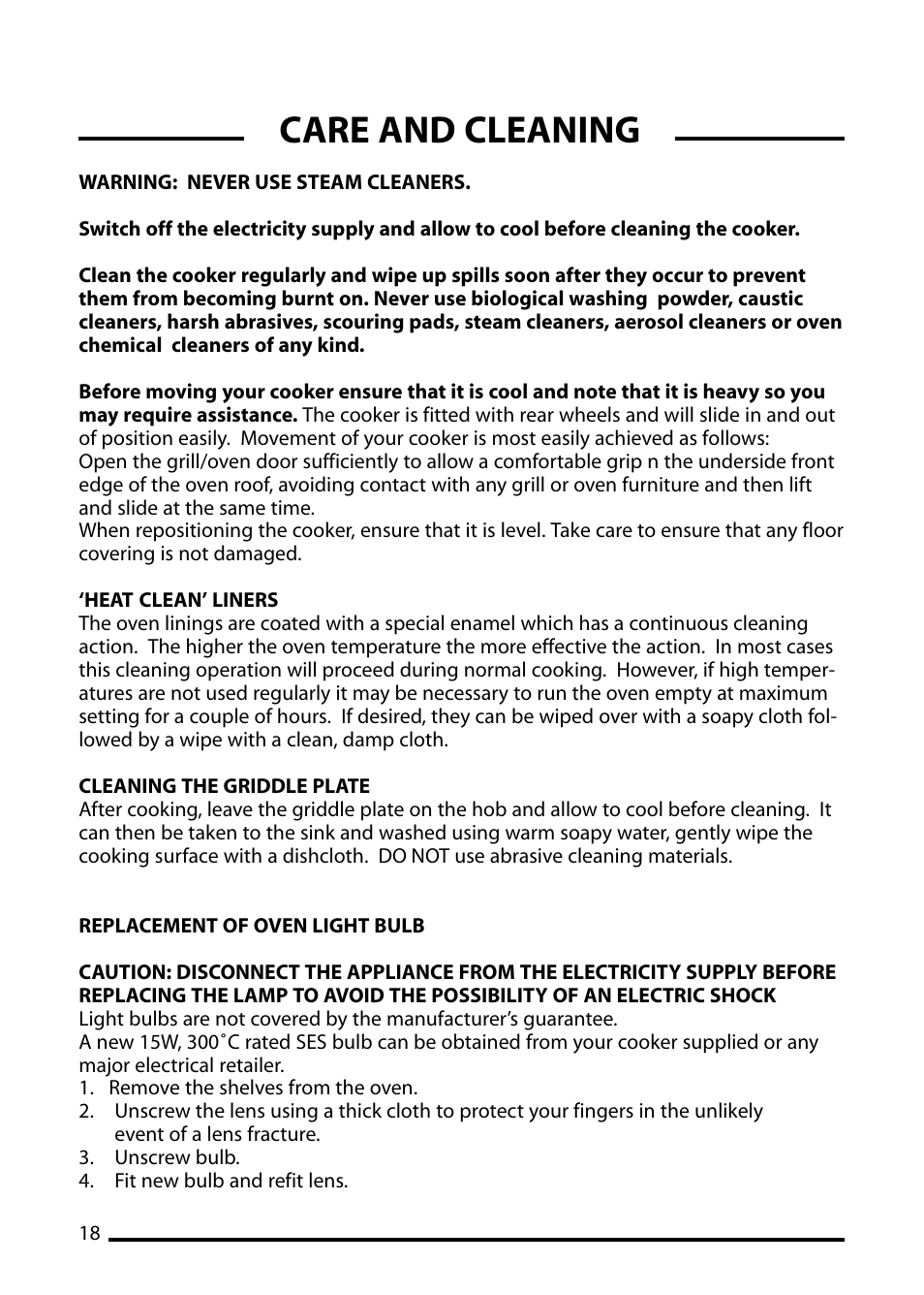 Care and cleaning | Cannon ICON 10425G User Manual | Page 18 / 28