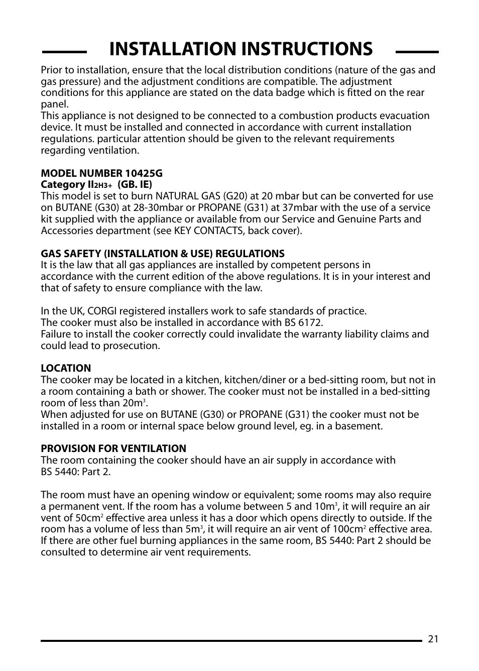 Installation instructions | Cannon ICON 10425G User Manual | Page 21 / 28