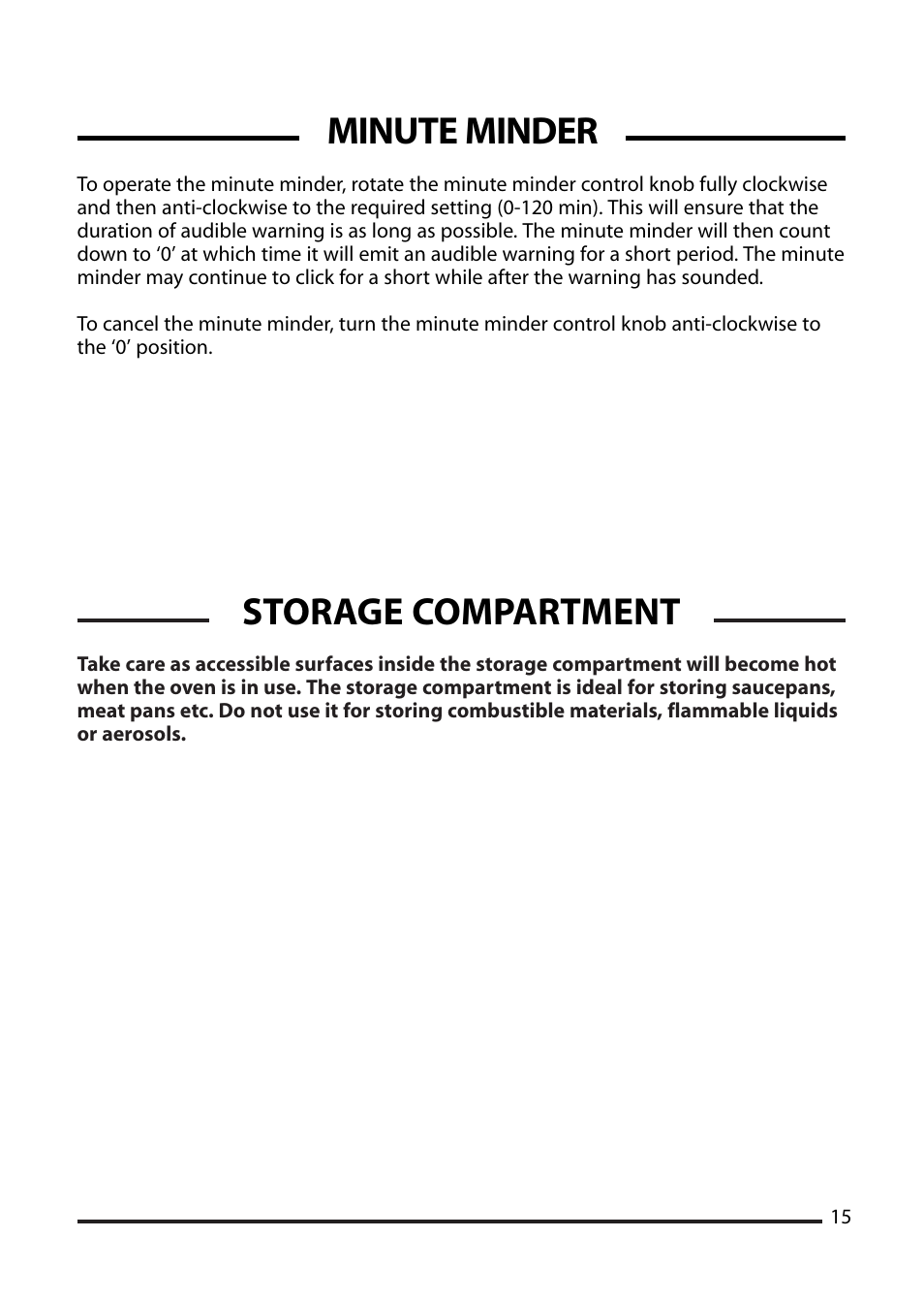 Storage compartment, Minute minder | Cannon None User Manual | Page 15 / 24