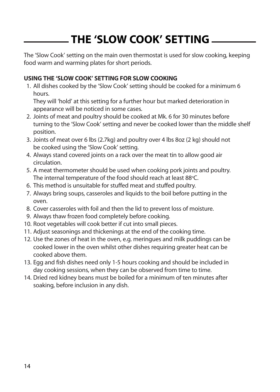 The ‘slow cook’ setting | Cannon WOBURN 10565G User Manual | Page 14 / 28