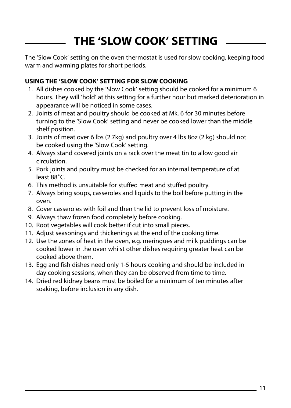 The ‘slow cook’ setting | Cannon STRATFORD 10532G User Manual | Page 11 / 24