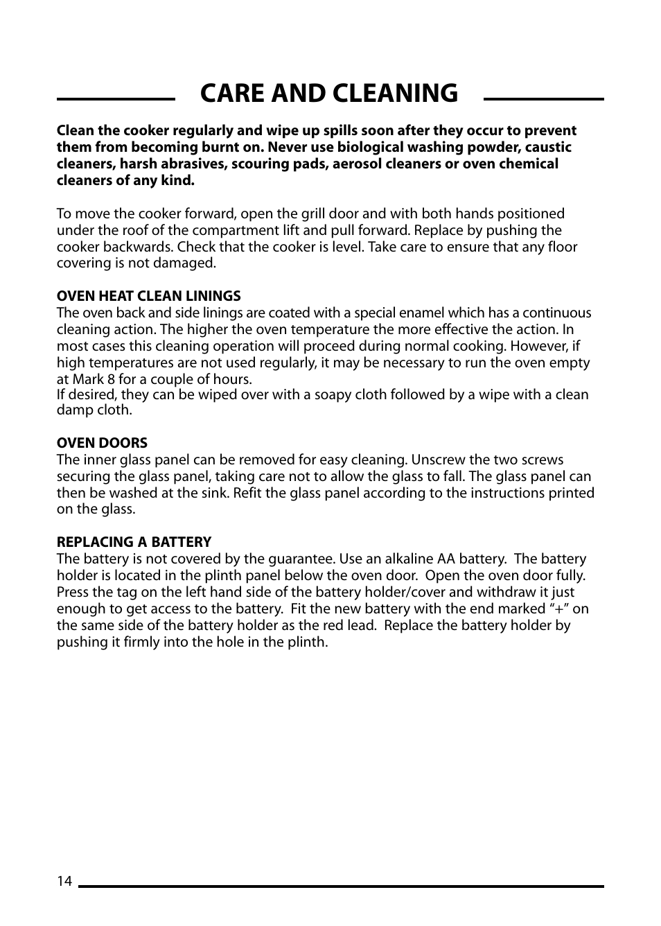 Care and cleaning | Cannon STRATFORD 10532G User Manual | Page 14 / 24