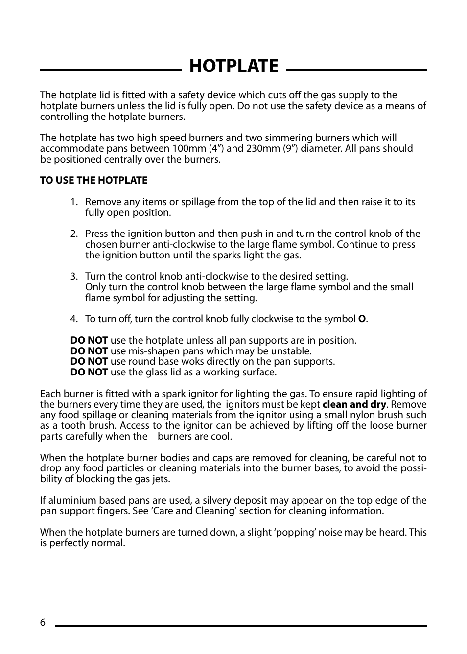 Hotplate | Cannon STRATFORD 10532G User Manual | Page 6 / 24