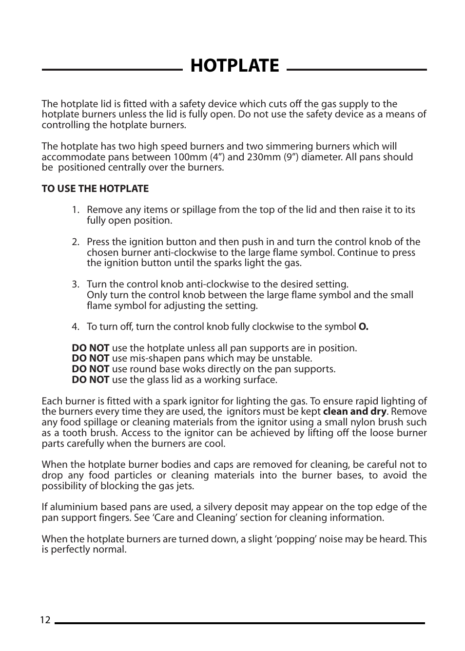 Hotplate | Cannon PEMBROKE 10593G User Manual | Page 12 / 40