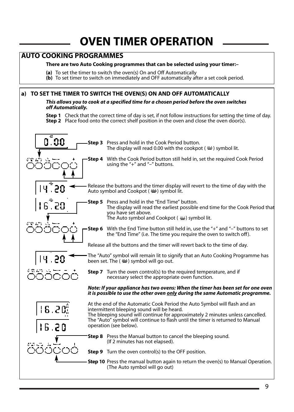 Oven timer operation, Auto cooking programmes | Cannon PEMBROKE 10593G User Manual | Page 9 / 40