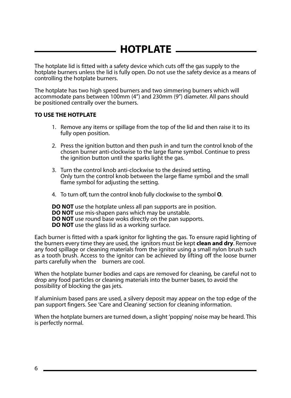Hotplate | Cannon STRATFORD 10538G User Manual | Page 6 / 24