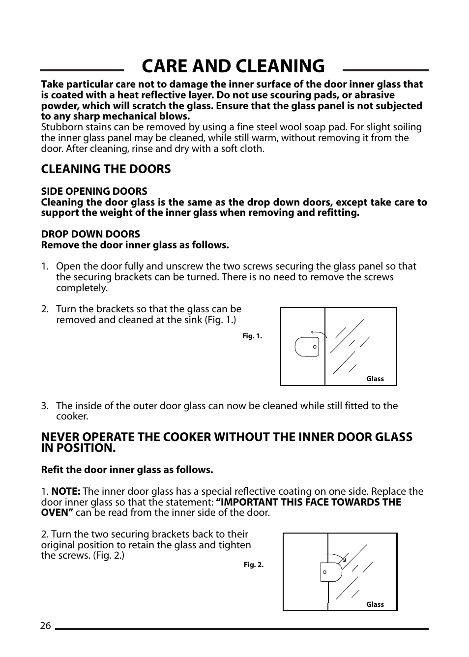 Care and cleaning, Cleaning the doors | Cannon 10410G User Manual | Page 26 / 36