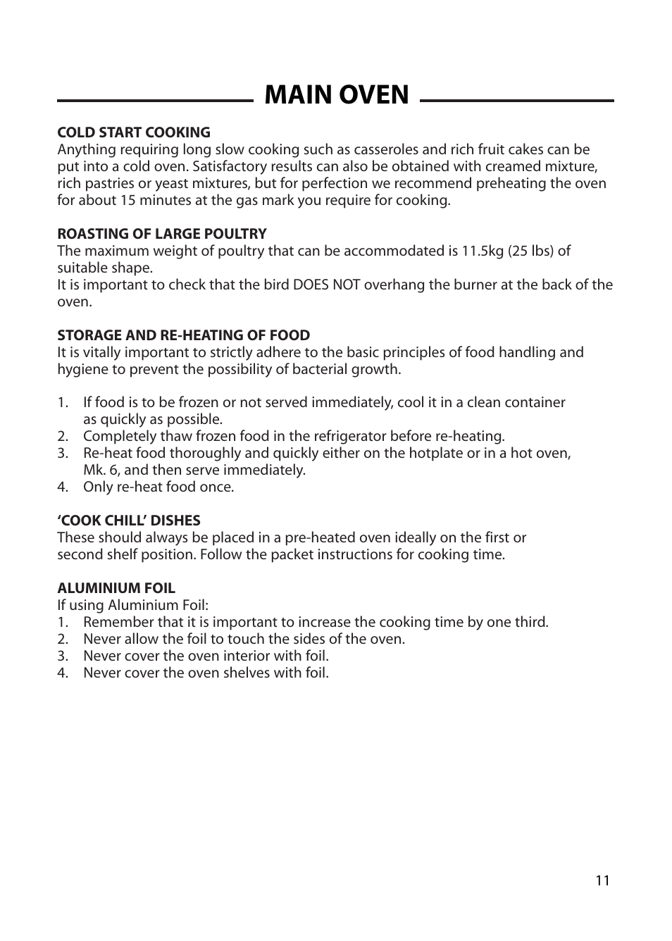 Main oven | Cannon WOBURN 10562G User Manual | Page 11 / 28
