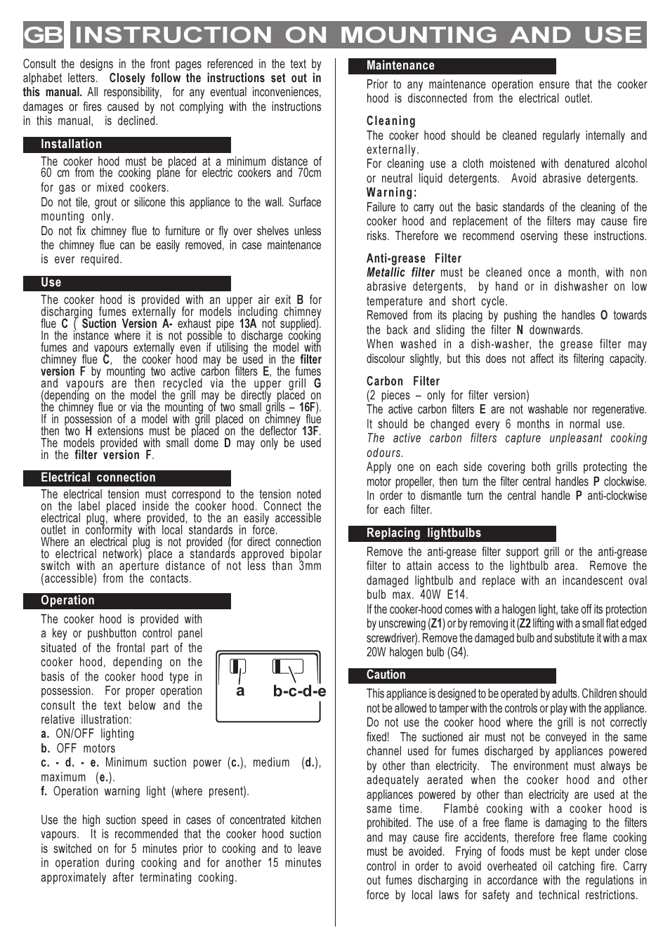 Instruction on mounting and use gb, Ab-c-d-e | Cannon BHC60 User Manual | Page 3 / 4