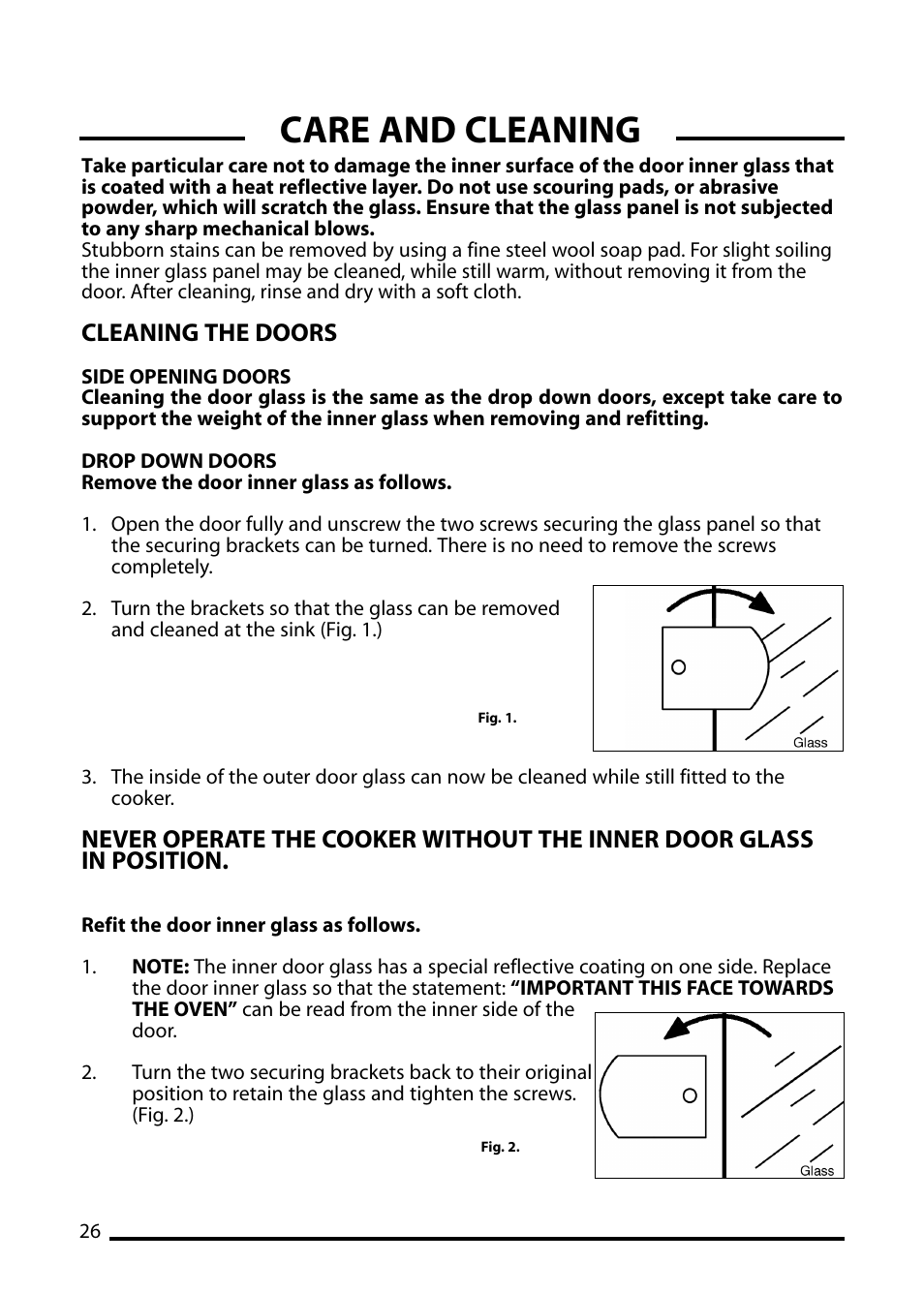Care and cleaning, Cleaning the doors | Cannon ICON 600 User Manual | Page 26 / 36