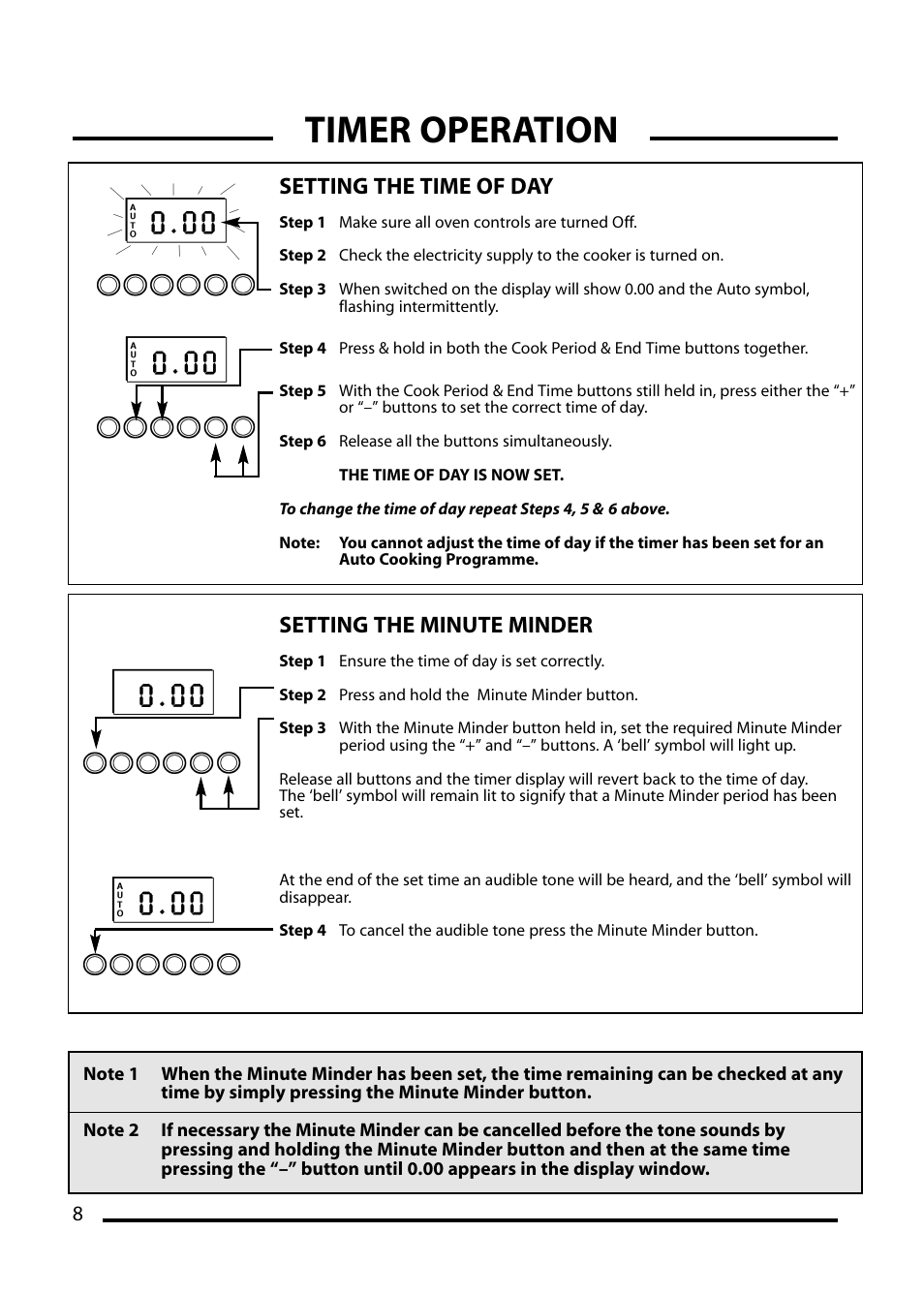 Timer operation, Setting the time of day, Setting the minute minder | Cannon ICON 600 User Manual | Page 8 / 36