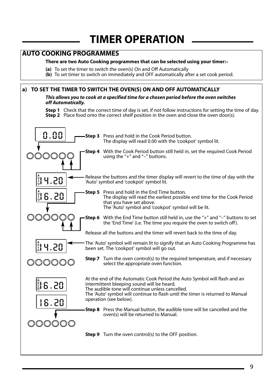 Timer operation, Auto cooking programmes | Cannon ICON 600 User Manual | Page 9 / 36
