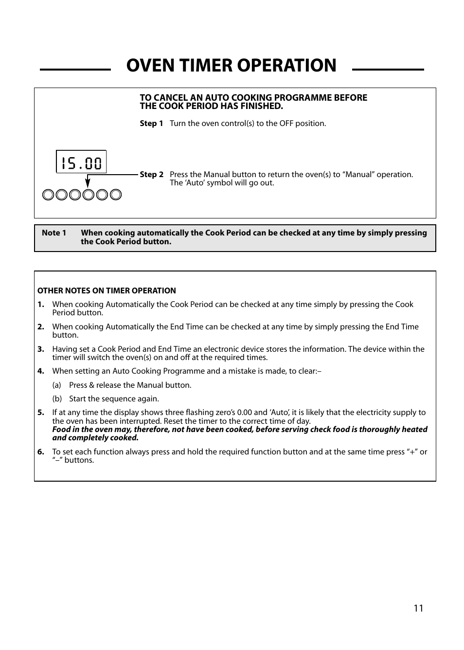 Oven timer operation | Cannon HARROGATE C60DH User Manual | Page 11 / 32