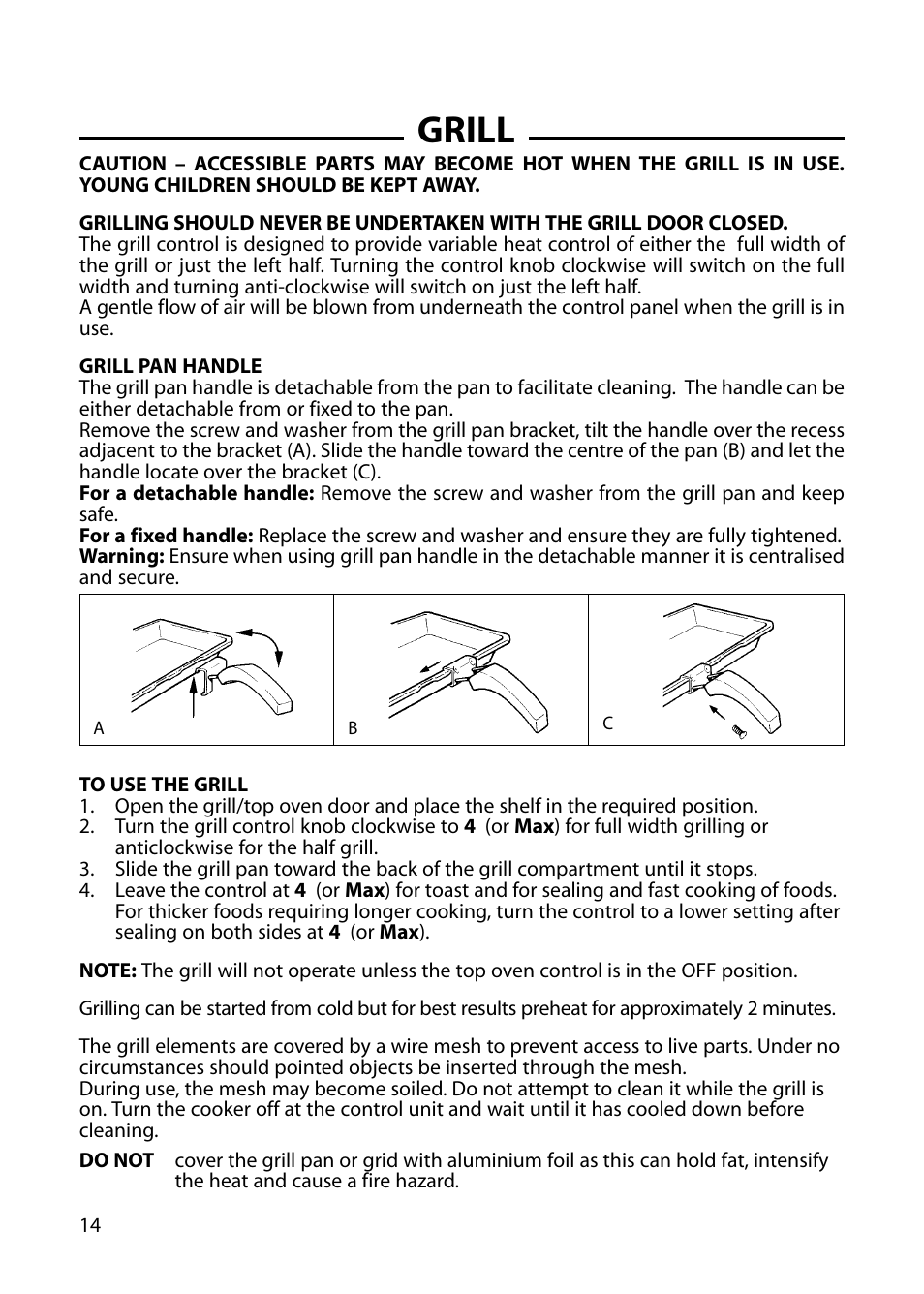 Grill | Cannon HARROGATE C60DH User Manual | Page 14 / 32