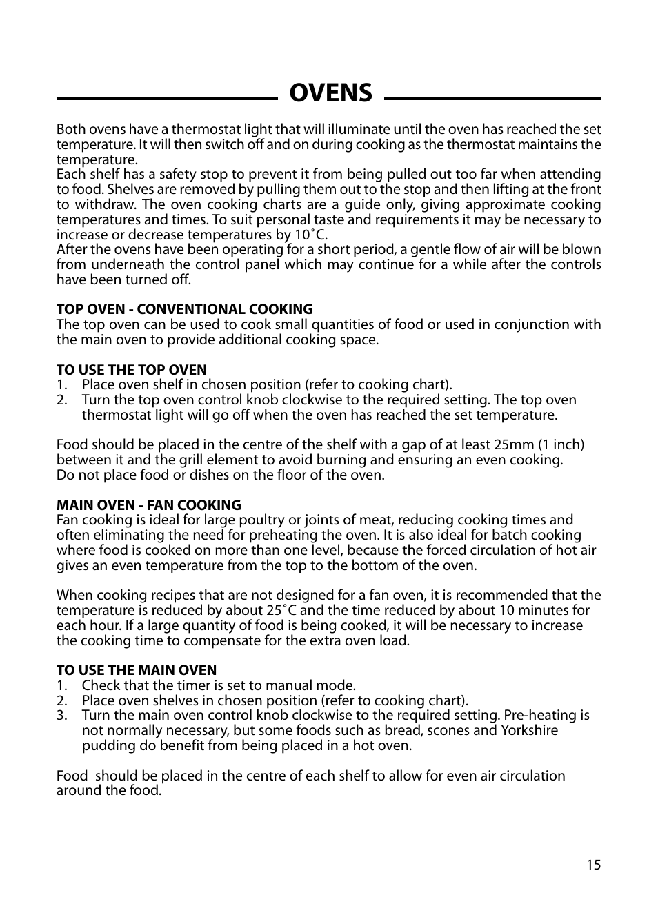 Ovens | Cannon HARROGATE C60DH User Manual | Page 15 / 32