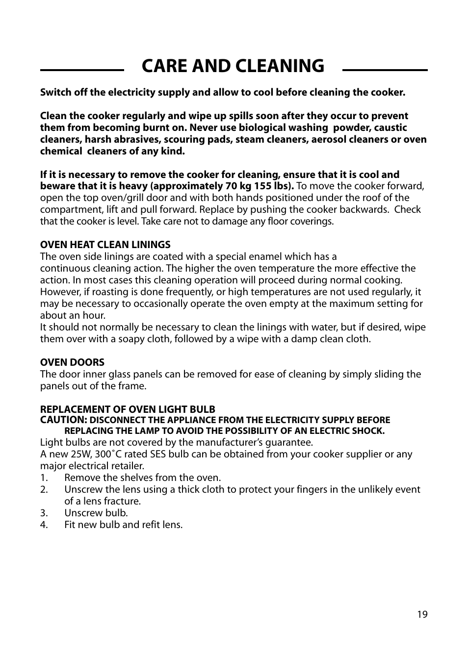 Care and cleaning | Cannon HARROGATE C60DH User Manual | Page 19 / 32