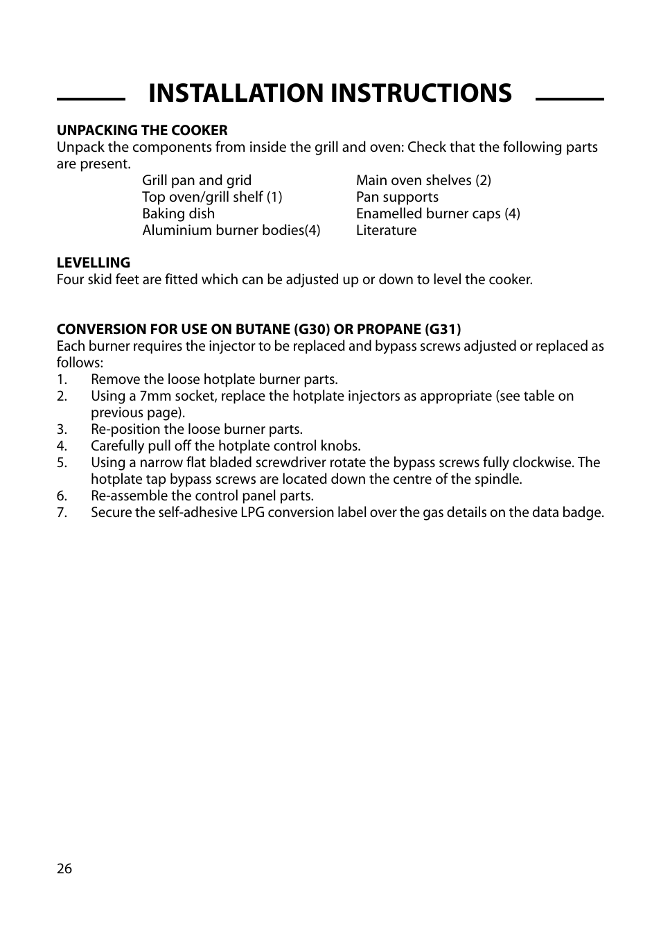 Installation instructions | Cannon HARROGATE C60DH User Manual | Page 26 / 32