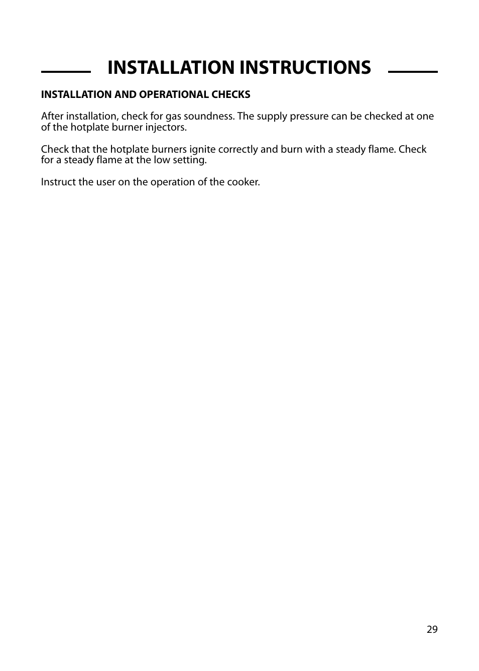 Installation instructions | Cannon HARROGATE C60DH User Manual | Page 29 / 32