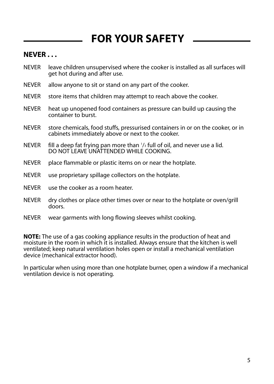 For your safety, Never | Cannon HARROGATE C60DH User Manual | Page 5 / 32