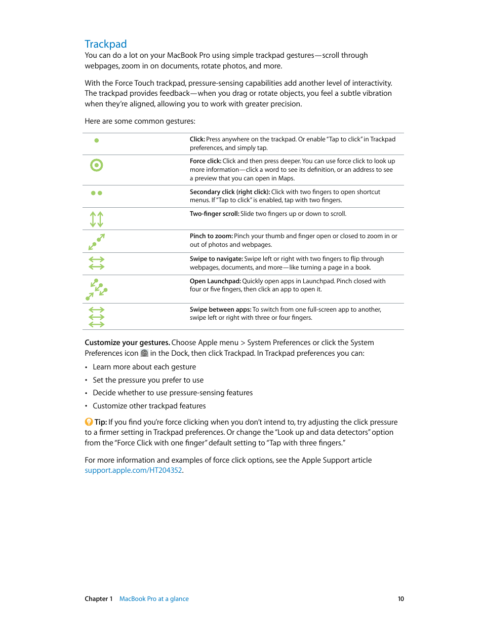 Trackpad, 10 trackpad | Apple MacBook Pro (15-inch, 2016) User Manual | Page 10 / 72