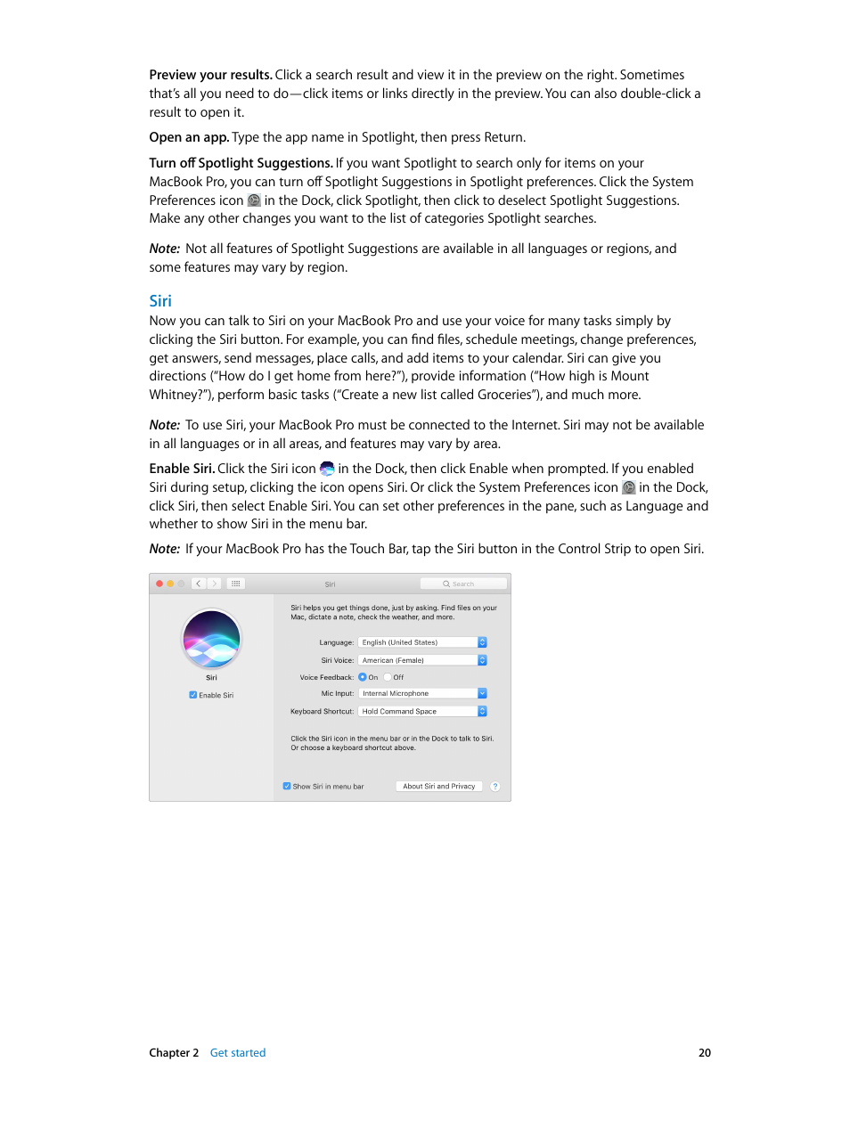 Siri | Apple MacBook Pro (15-inch, 2016) User Manual | Page 20 / 72