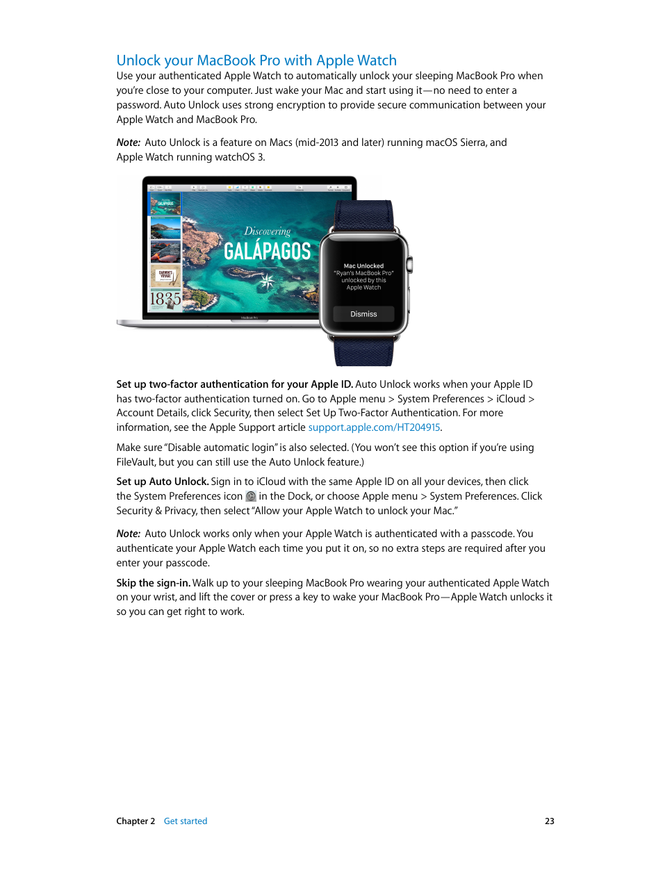 Unlock your macbook pro with apple watch, 23 unlock your macbook pro with apple watch | Apple MacBook Pro (15-inch, 2016) User Manual | Page 23 / 72