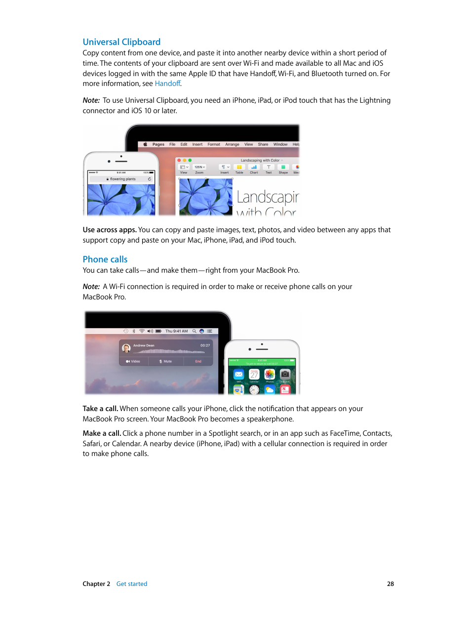 Universal clipboard, Phone calls | Apple MacBook Pro (15-inch, 2016) User Manual | Page 28 / 72
