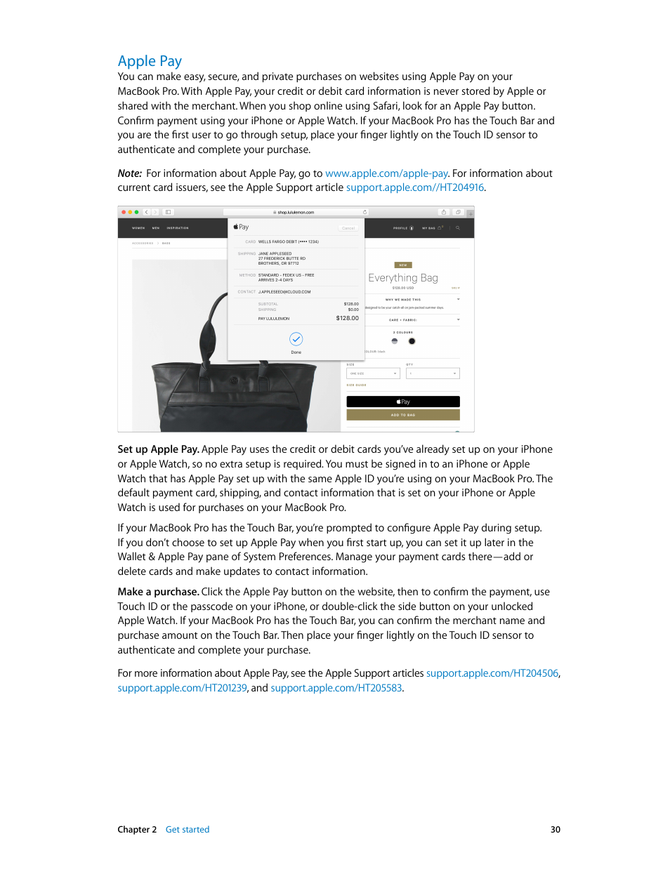 Apple pay, 30 apple pay | Apple MacBook Pro (15-inch, 2016) User Manual | Page 30 / 72