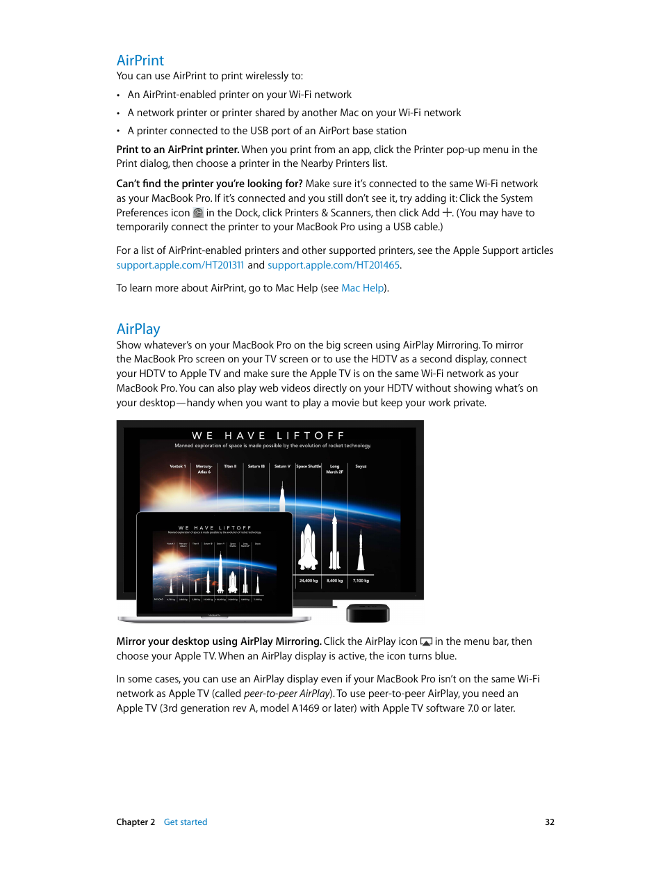 Airprint, Airplay, 32 airprint 32 airplay | Apple MacBook Pro (15-inch, 2016) User Manual | Page 32 / 72