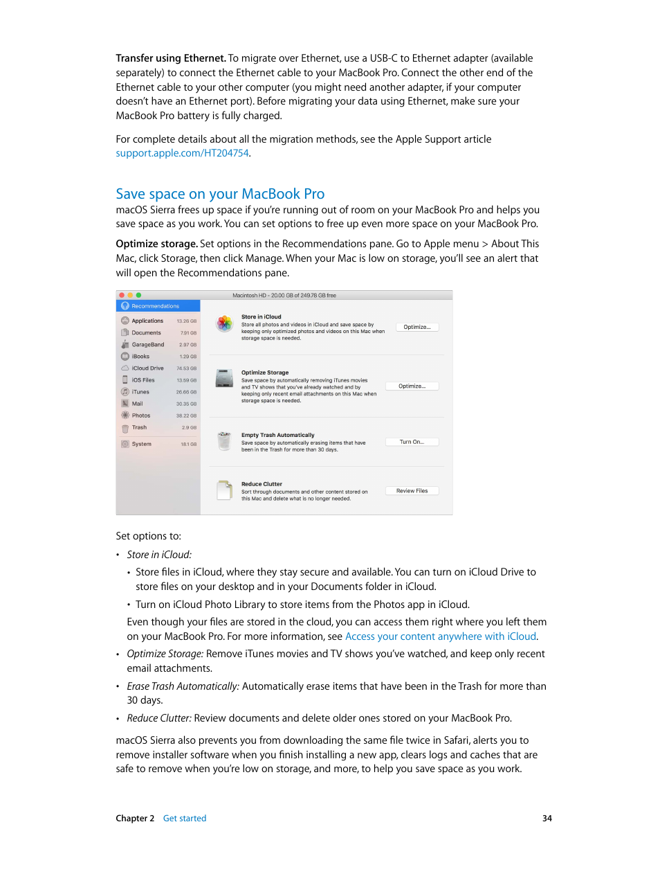 Save space on your macbook pro, 34 save space on your macbook pro | Apple MacBook Pro (15-inch, 2016) User Manual | Page 34 / 72