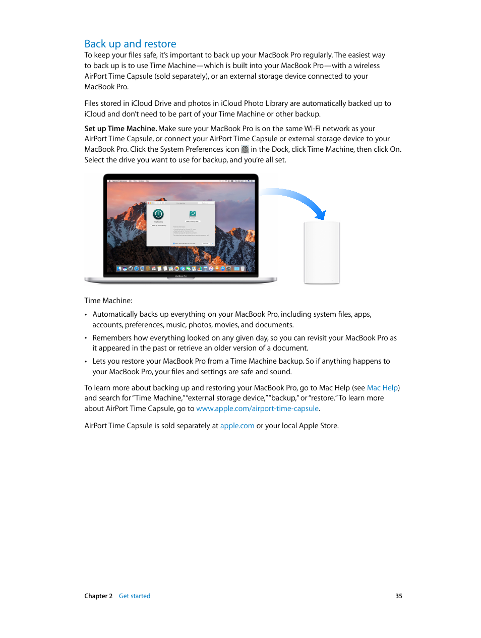 Back up and restore, 35 back up and restore | Apple MacBook Pro (15-inch, 2016) User Manual | Page 35 / 72