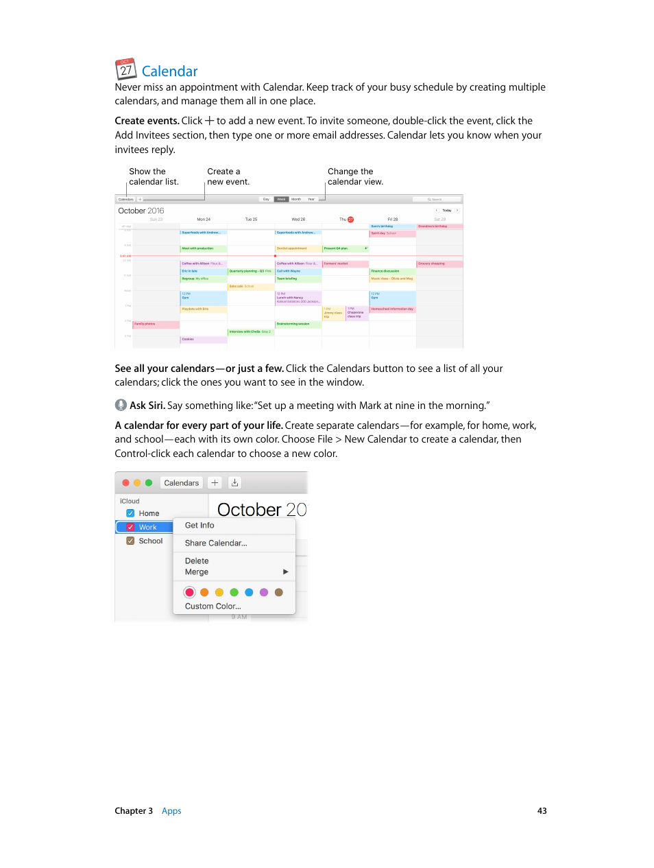 Calendar, 43 calendar | Apple MacBook Pro (15-inch, 2016) User Manual | Page 43 / 72