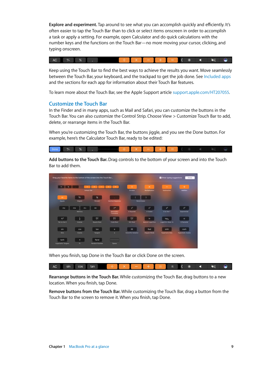 Customize the touch bar | Apple MacBook Pro (15-inch, 2016) User Manual | Page 9 / 72