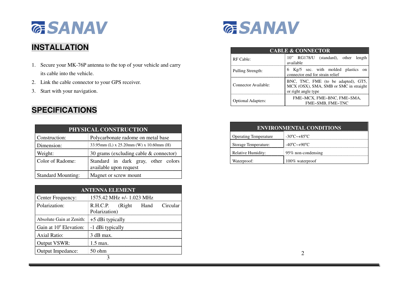 Installation, Specifications | San Jose Technology MK-76P User Manual | Page 3 / 3