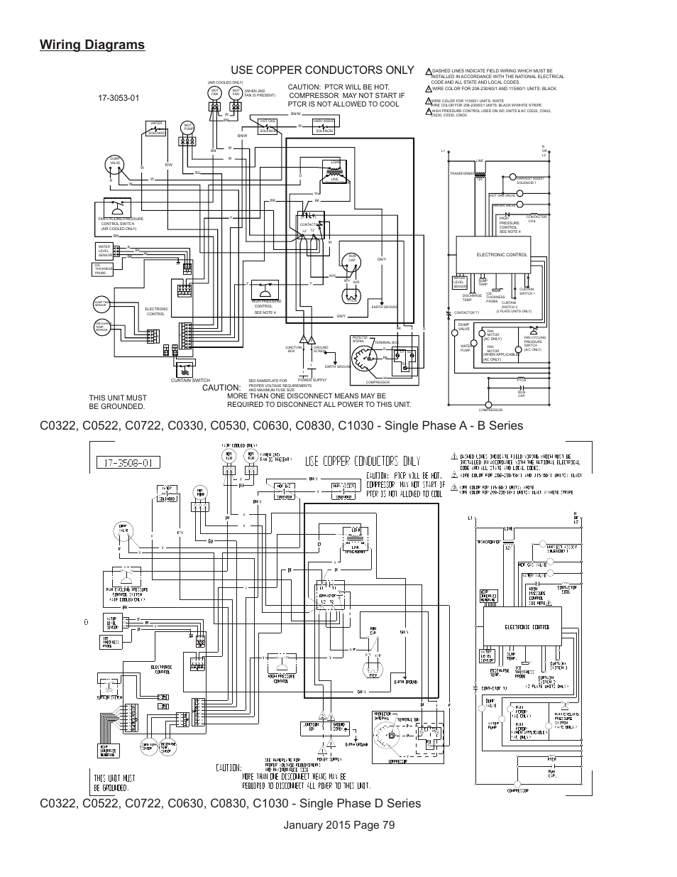 Wiring diagrams, Use copper conductors only, Caution | This unit must be grounded | Scotsman Prodigy Series User Manual | Page 79 / 104