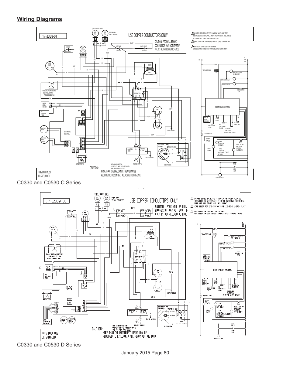 Wiring diagrams, Use copper conductors only, Caution | This unit must be grounded | Scotsman Prodigy Series User Manual | Page 80 / 104