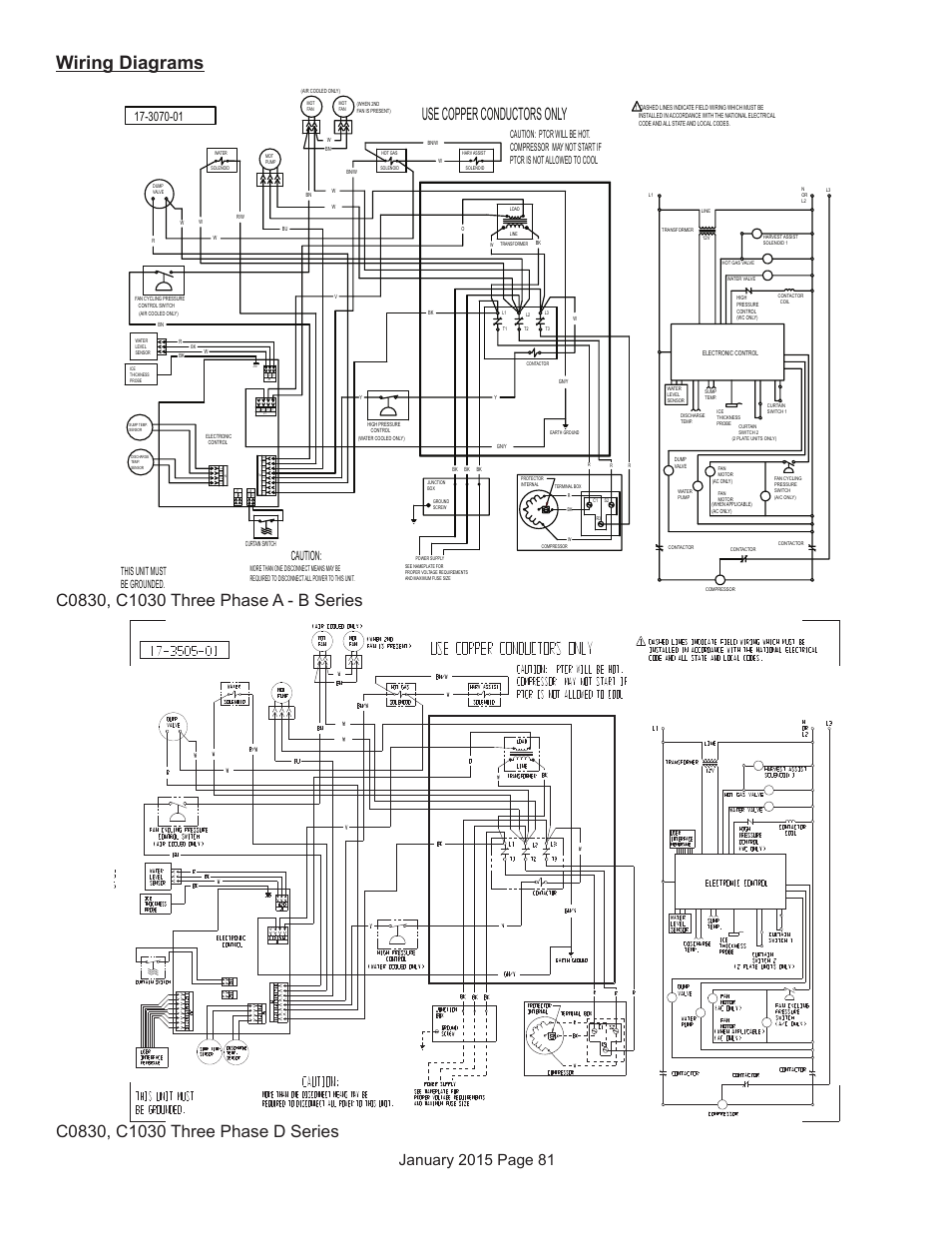 Wiring diagrams, Use copper conductors only, This unit must be grounded | Scotsman Prodigy Series User Manual | Page 81 / 104