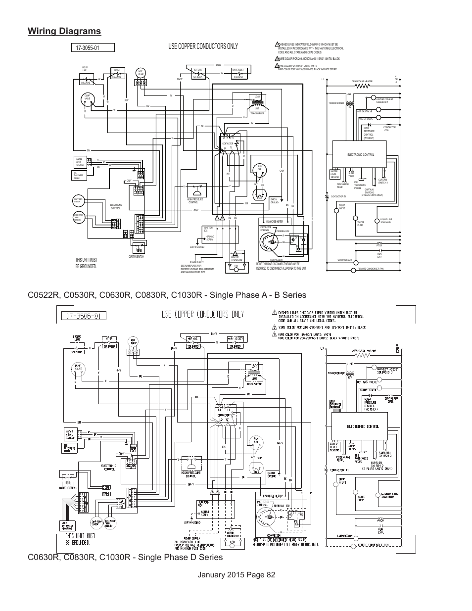 Wiring diagrams, Use copper conductors only, This unit must be grounded | Scotsman Prodigy Series User Manual | Page 82 / 104
