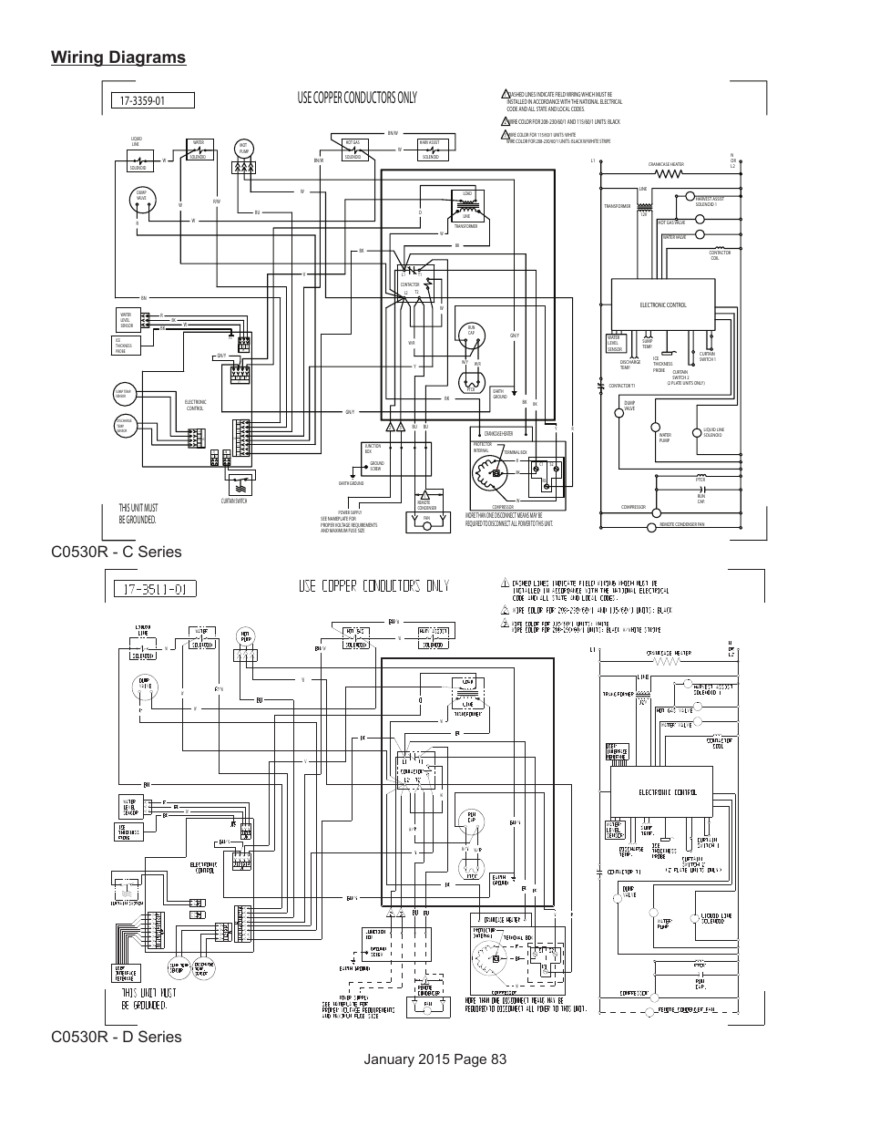 Wiring diagrams, Use copper conductors only, This unit must be grounded | Scotsman Prodigy Series User Manual | Page 83 / 104