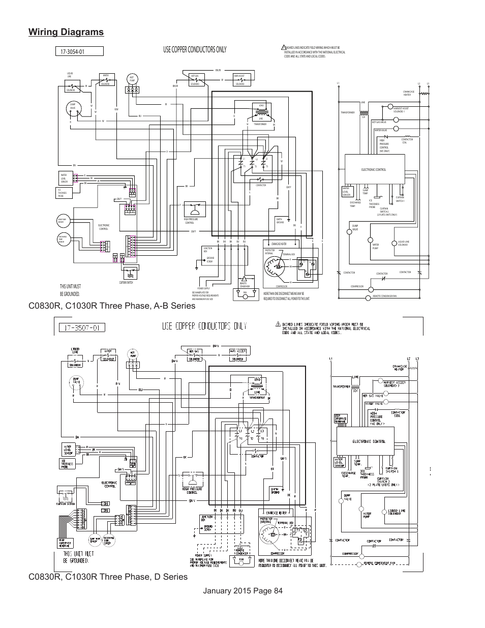 Wiring diagrams, Use copper conductors only, This unit must be grounded | Scotsman Prodigy Series User Manual | Page 84 / 104