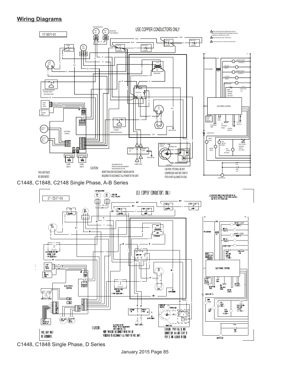 Wiring diagrams, Use copper conductors only, Caution | This unit must be grounded | Scotsman Prodigy Series User Manual | Page 85 / 104