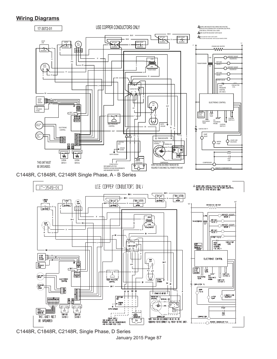 Wiring diagrams, Use copper conductors only, This unit must be grounded | Scotsman Prodigy Series User Manual | Page 87 / 104